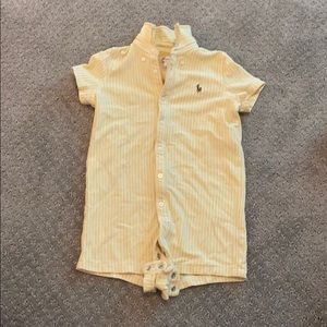 Yellow and white stripe onesie